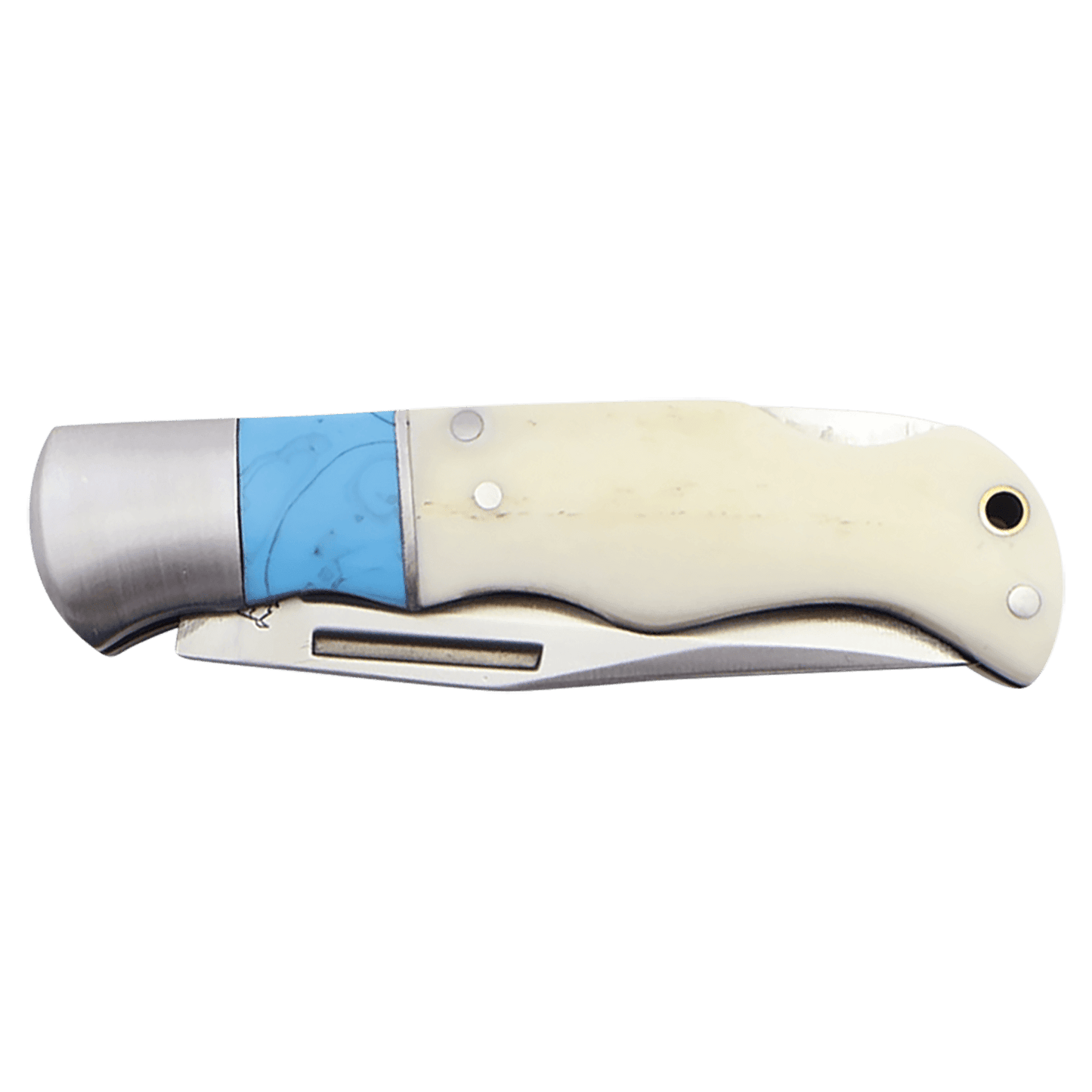 Custom 3 1/2" Blue/Bone Folding Knife