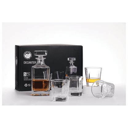 Custom 750ml Square Glass Decanter Set with Four Glasses and Gift Box