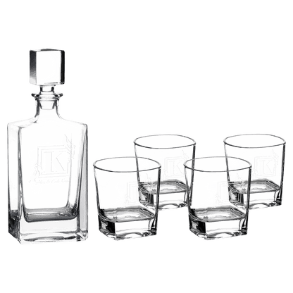 Custom 810ml Rectangle Glass Decanter Set with Four Glasses and Gift Box