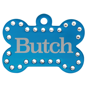 Custom 1 1/2" x 1" Laserable Anodized Aluminum Swarovski Bling Bone with Tab