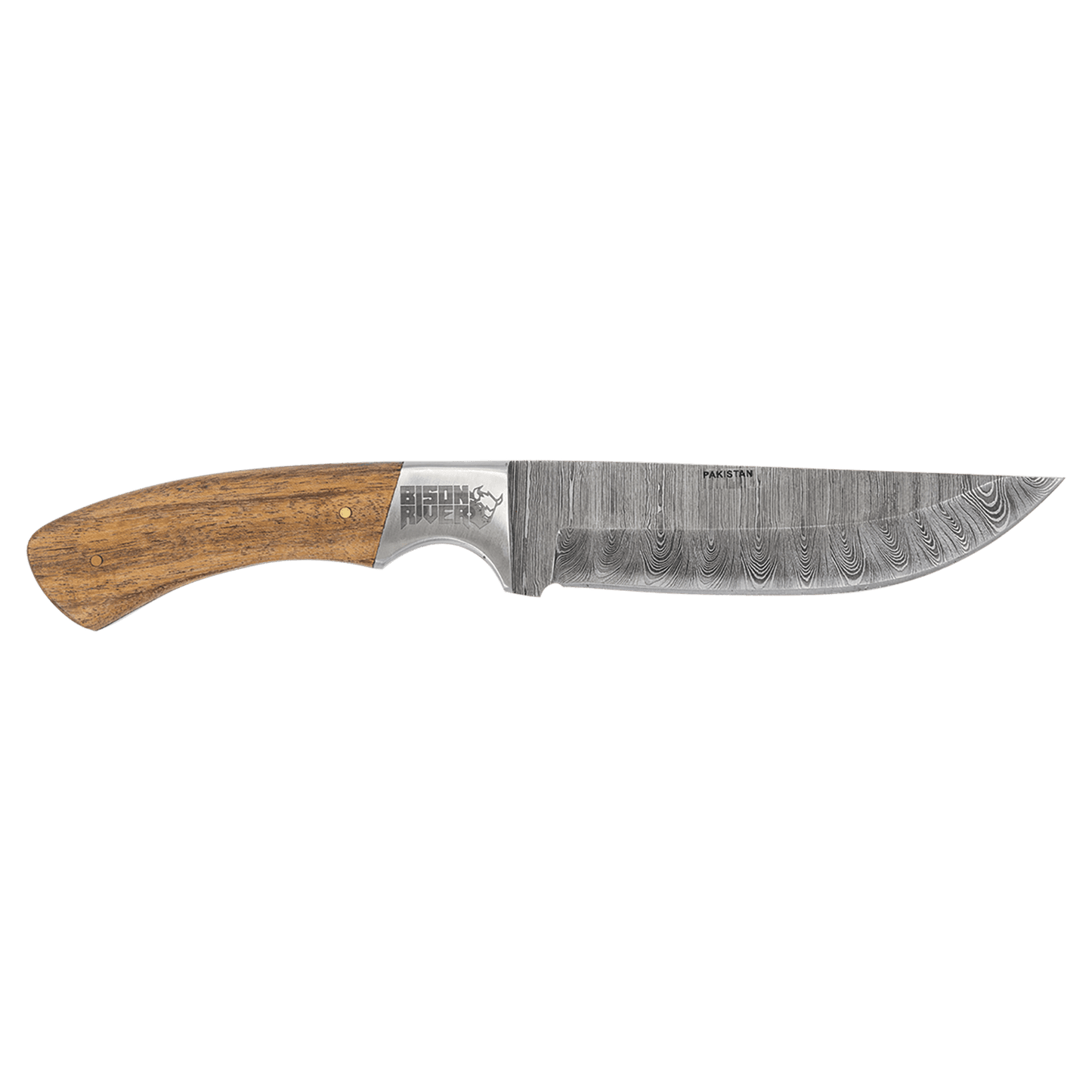 Custom 9 1/2" Fixed Blade Wood Knife with Damascus Steel Blade and Leather Sheath