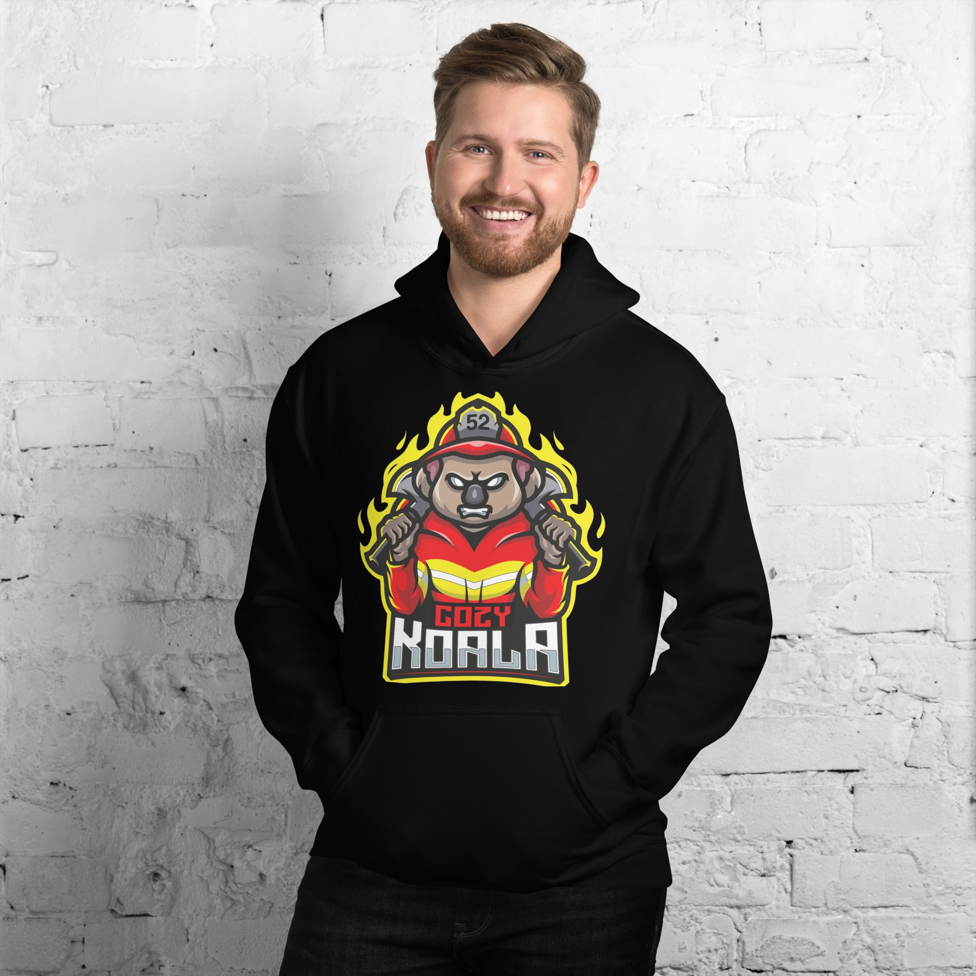 Cozy Koala Gaming Hoodie + Sticker – Black Widow Outdoors